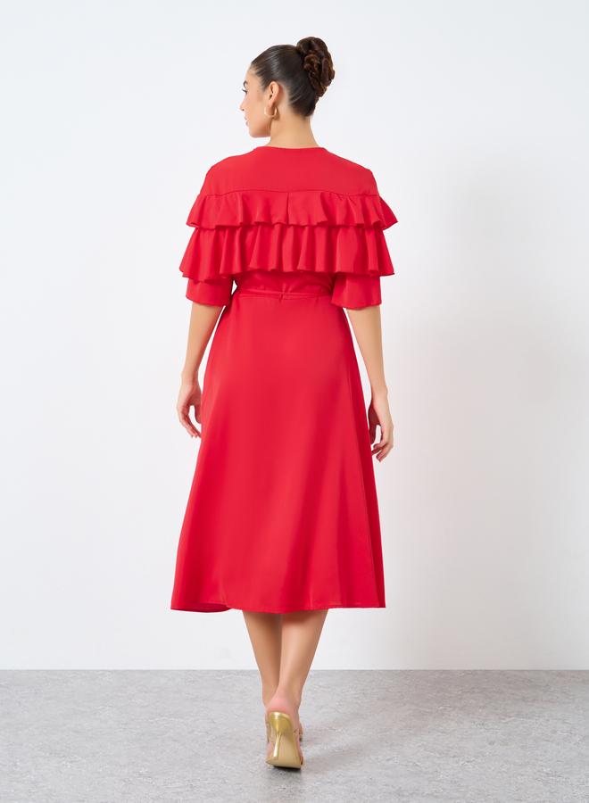 Styli Solid Ruffled Detail Wrap Midi Dress - Image 5