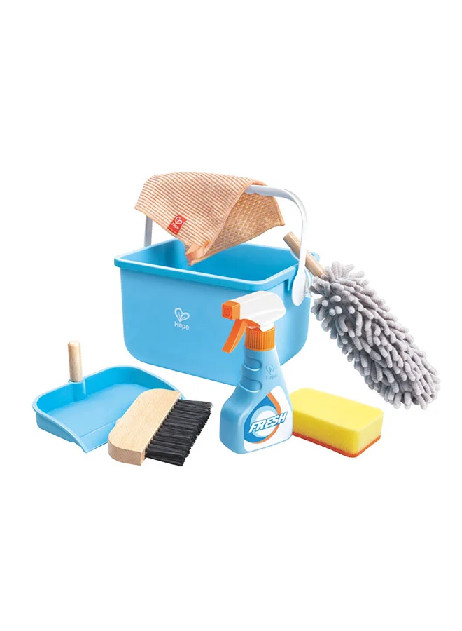 Hape Hape Clean Up Bucket Set | Pretend Play Cleaning Kit for Kids | Includes Bucket, Water Sprayer, Towel, Dustpan, Brush, Sponge, and Duster | Perfect for Developing Fine Motor Skills, Ages 3 Years and Up