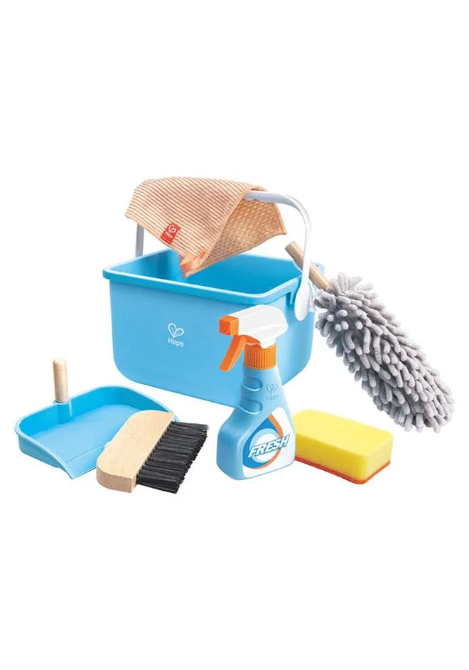 هيب مجموعة دلو التنظيف من هابي | لعبة تنظيف للأطفال | تتضمن دلو، بخاخ ماء، منشفة، مجرفة، فرشاة، إسفنجة، ومنفضة غبار | مثالية لتنمية المهارات الحركية الدقيقة، للأعمار من 3 سنوات فما فوق