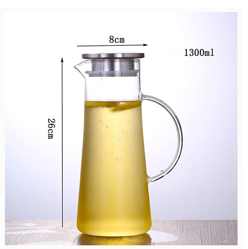 KELVEE كلفي إبريق زجاجي سعة 1.3 لتر مع غطاء من الفولاذ المقاوم للصدأ لإعداد الشاي المثلج، إبريق ماء، إبريق ماء ساخن وبارد، نبيذ، قهوة، حليب، عصير، مشروبات، وكاراف من الشاي الشمسي، 1300 مل - Image 5