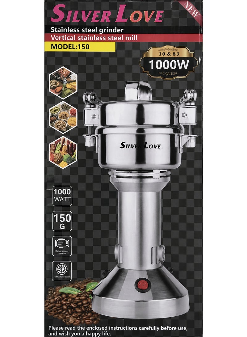 Silver Love Stainless Steel Electric Grinder 1000W | Model 150 | 150g Capacity | High-Speed Vertical Spice, Coffee & Dry Food Grinder - Image 2