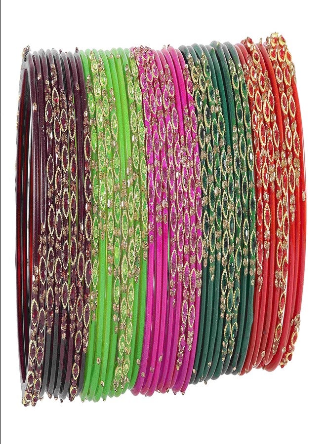 NMII Glass and Zircon Gemstone, Beads Studded Glossy Finished Bangle Set For Women/Girls, (Multicolor_2.2 Inches), Pack of 40 Bangles - Image 2