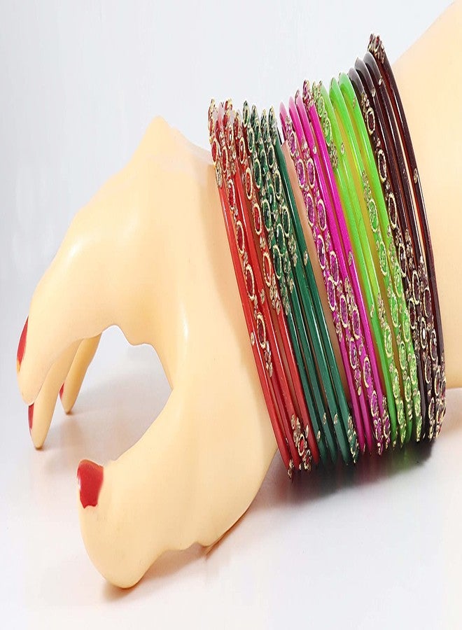 NMII Glass and Zircon Gemstone, Beads Studded Glossy Finished Bangle Set For Women/Girls, (Multicolor_2.2 Inches), Pack of 40 Bangles - Image 3
