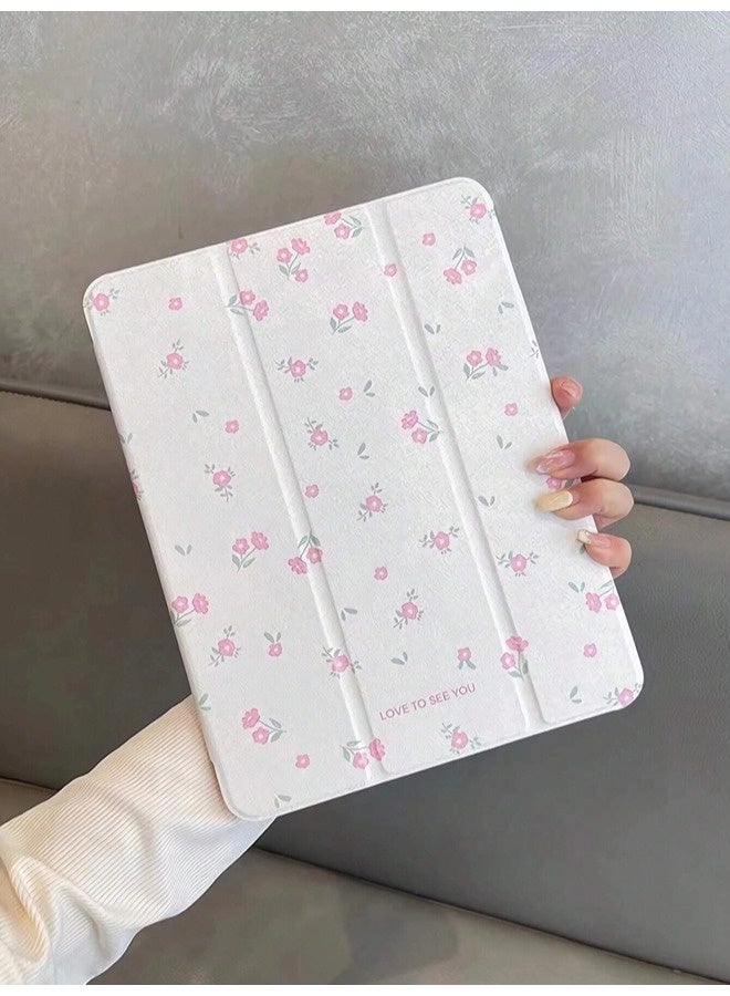 ShebSheb Pink Flower Case for iPad 10th 10.9 Inch Cream White Color Beautiful Floral Cute Chic Adorable Lovely Girls Kids  - Image 3