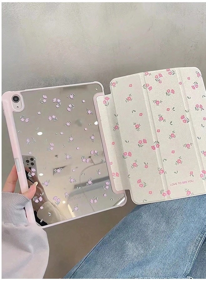 ShebSheb Pink Flower Case for iPad 10th 10.9 Inch Cream White Color Beautiful Floral Cute Chic Adorable Lovely Girls Kids  - Image 5