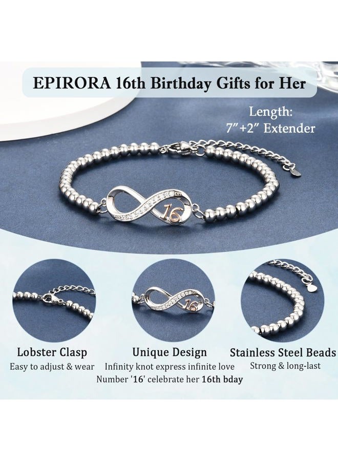 EPIRORA Birthday Gifts for Girls, 10th/11th/12th/13th/14th/15th/16th/18th/21st Birthday Gift Ideas, Infinity Knot Stainless Steel Beaded Charm Number Bracelets for Daughter Sister Granddaughter Niece - Image 3