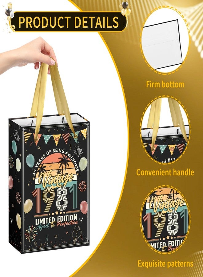 RUBOAOA 45th Birthday Gift Bag, Happy 45th Birthday Party Decorations for Men, 45 Years Old Gifts Wrap Bag with Greeting Card and 3 Gold Tissue Papers for Men Women Vintage 1981 Celebration - Image 4