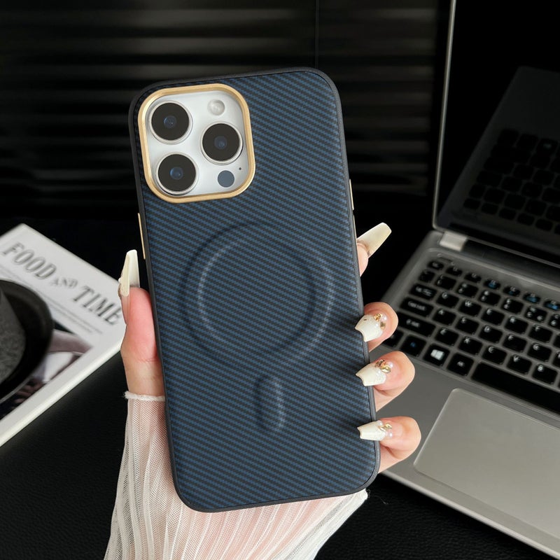 iPhone 16 Pro Max Leather Cover Protective , for iPhone 16 16 Plus 16 Pro 16 Pro Max , Blue Texture , with Easy Storage - Image 1