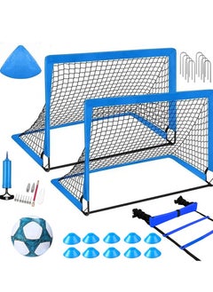 XiuWoo Soccer Goals for Backyard Set, 120x90cm, Kids Soccer Training Equipment, Soccer Practice Kit with One Soccer Ball, 10 Cones, One Agility Ladder, Air Pump and a Portable Backpack, blue  - Image 1