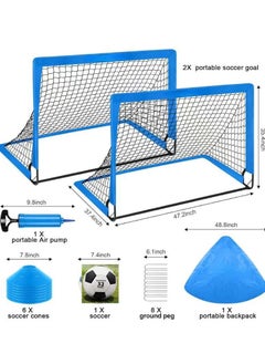 XiuWoo Soccer Goals for Backyard Set, 120x90cm, Kids Soccer Training Equipment, Soccer Practice Kit with One Soccer Ball, 10 Cones, One Agility Ladder, Air Pump and a Portable Backpack, blue  - Image 2