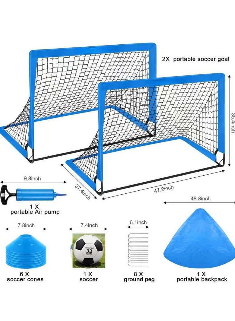 XiuWoo Soccer Goals for Backyard Set, 120x90cm, Kids Soccer Training Equipment, Soccer Practice Kit with One Soccer Ball, 10 Cones, One Agility Ladder, Air Pump and a Portable Backpack, blue  - Image 2