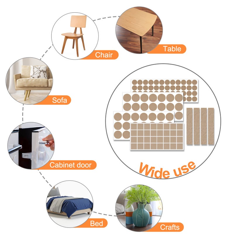 FURNIMATE وسادات أثاث من اللباد 300 قطعة من وسادات الأثاث للأرضيات الصلبة وحاميات الأرضيات لأرجل الأثاث وسادات لباد للأثاث وحافظات الأرضيات للأثاث بيج - Image 4