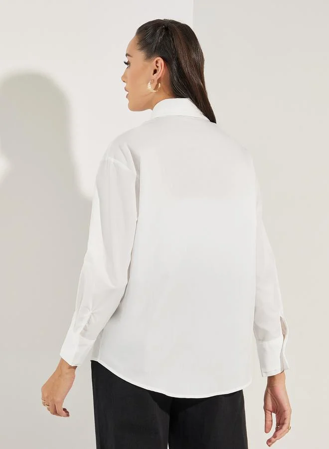 Styli Solid Woven Double Collar Oversized Shirt