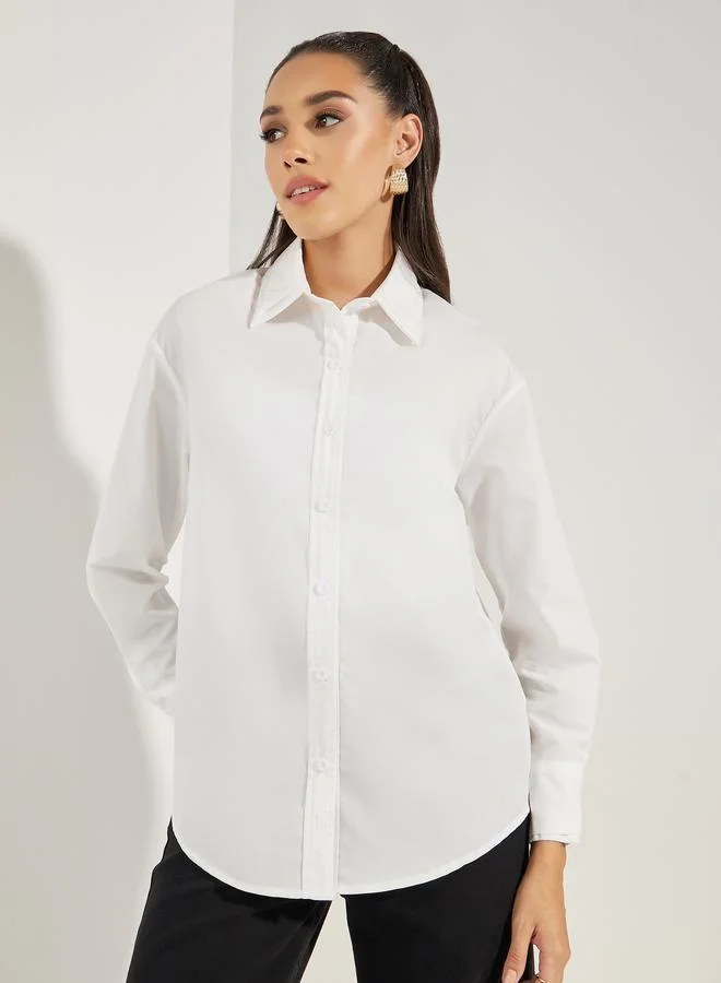 Styli Solid Woven Double Collar Oversized Shirt