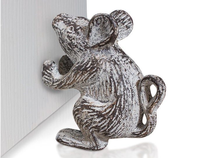 CAST IRON MOUSE DOOR STOP BY DECORATIVE VINTAGE RUSTIC DOOR STOP HEAVY DOOR WEDGE STOP YOUR BEDROOM BATH AND EXTERIOR DOORS WITH STYLE ANTIQUE WHITE COLOR