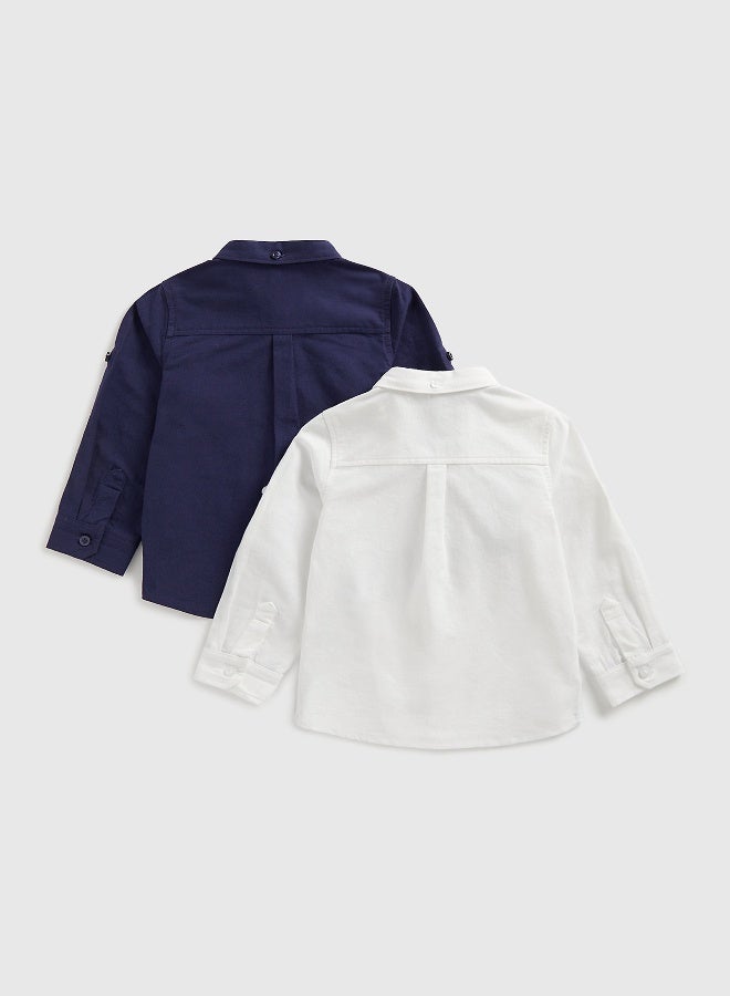 mothercare Navy and White Oxford Shirts - 2 Pack  - Image 3