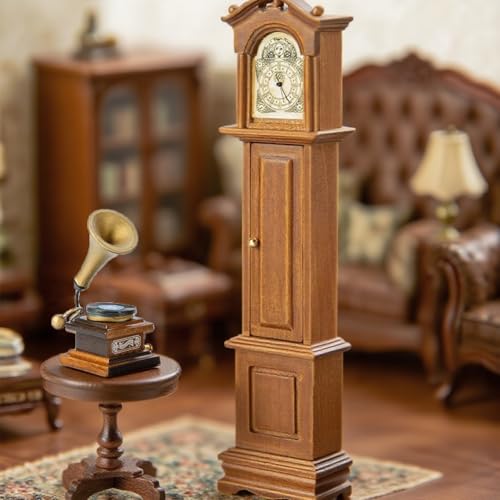 Minamzee 112 Dollhouse Furniture Accessories Set 3Pcs Victorian Miniature Grandfather Clock Vintage Phonograph Round Side Table Mini House Decoration for Living Room Bedroom KitchenHome Office - Image 1