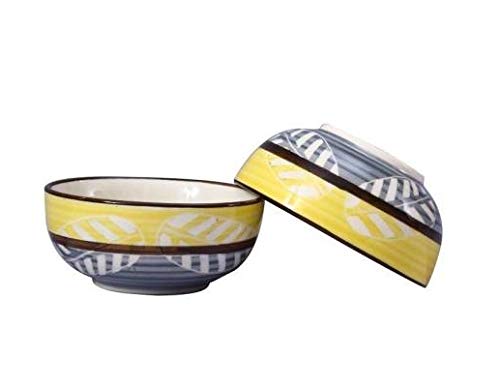 Caffeine Ceramic Handmade Yellow and Gray Dessert Bowl (Set of 4) - Image 2