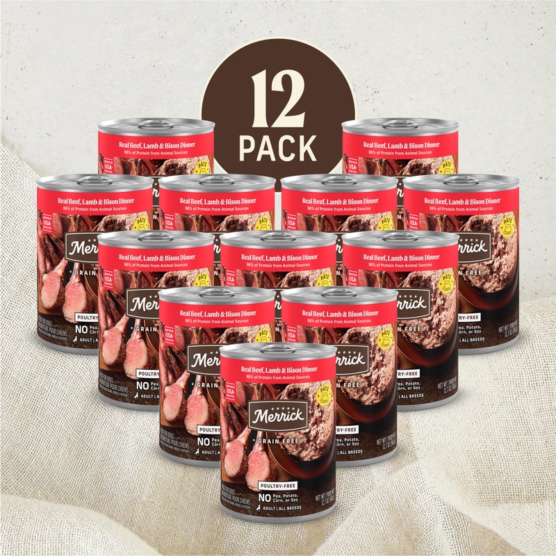 Merrick Grain Free Premium And Natural Canned Dog Food, Soft And Healthy Poultry Free Wet Recipe, Real Beef Lamb And Bison - (Pack of 12) 12.7 oz. Cans - Image 4