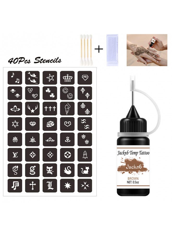 Jacknb Jacknb Temporary Tattoo Kit Freehand Ink Semi Permanent Tattoo Jagua Gel 40 Pcs Free Stencils DIY Fake Freckles Temp Tattoos for Women Kids Men - Full Kit 4 Bottles - Image 5