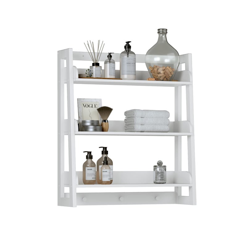 UTEX UTEX Bathroom Wall Shelf Over Toilet Storage Shelf Organizer 3Tier Wall Mount Shelf Rack with Hook White 