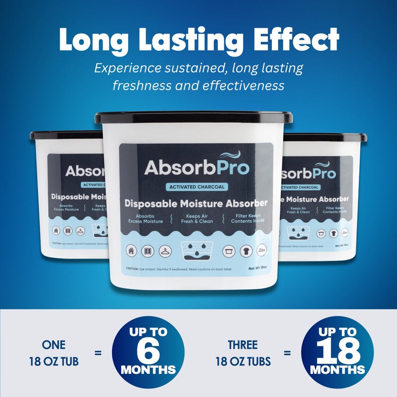 Absorb Pro - Moisture Absorber Tub with Activated Charcoal - 3-Pack - 18 oz Disposable Odor Eliminator Box & Dehumidifier for Garage, Home, Kitchen, Bedroom, Bathroom, Closet, Cars, and Boats - Image 3