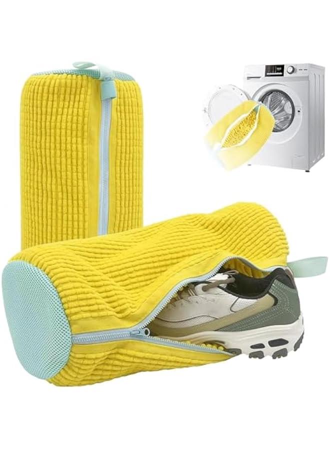 HOOKOR 2Pcs Shoe Washing Machine Bag, Shoe Bag Laundry Shoe Cleaning Bag for Washing Machine Washer and Dryer, Reusable Sneaker Washing Machine Bag for All Shoe Types and Sizes (Yellow) - Image 1