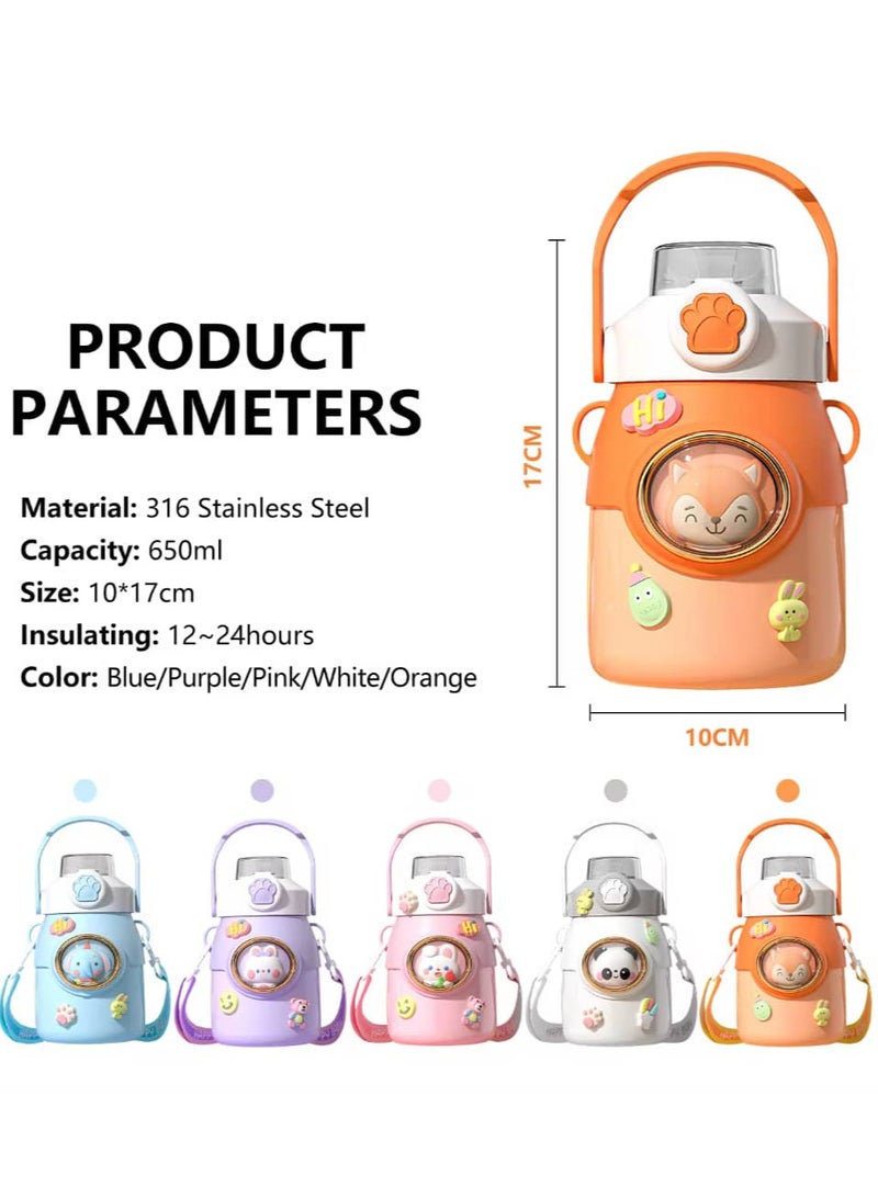 OLUDENIZ Cute Bear Kids 650 ML Stainless Steel Water Bottle Shoulder Strap – Durable, Leak-Proof, and Multi-Functional Design for School and Other - Image 2