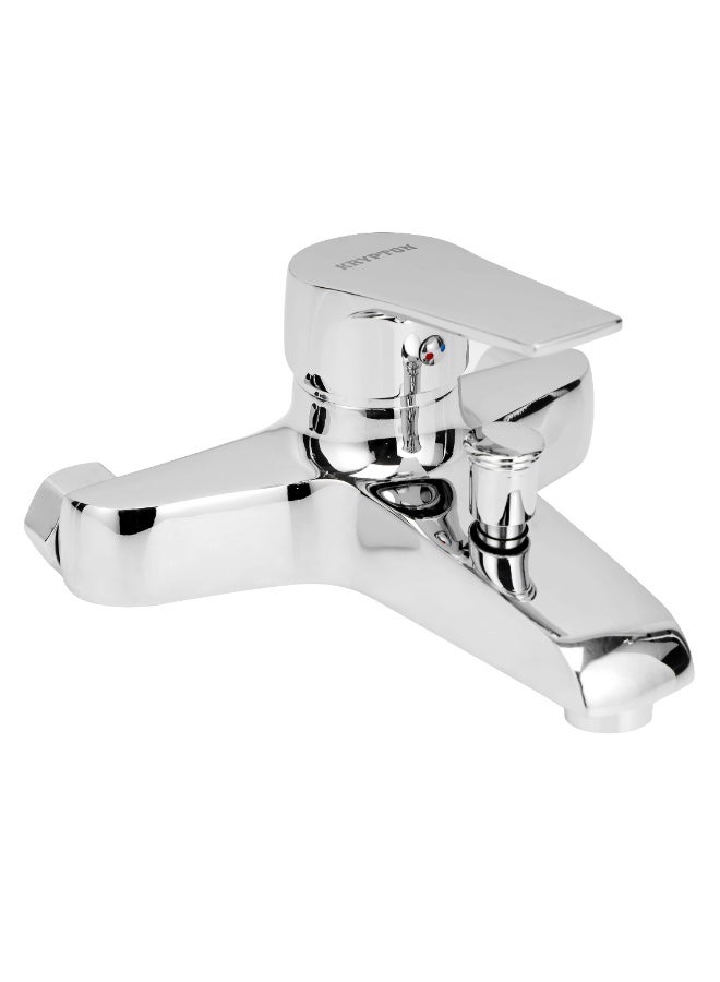 فكسر خلاط حمام ودش بمقبض واحد - حنفية مثبتة على الحائط مع دش يدوي وخرطوم | مقبض معدني متين | خرطوشة سيراميك | لمسة نهائية من الكروم - Image 1