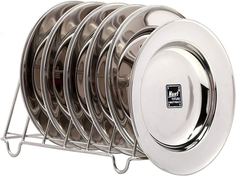 Stainless Steel Plates Set of 6 | Pasta Plate | Soup Plate | Gravy Plate | Deep Plate for Breakfast/Lunch/Dinner, Diameter: 10 Inches (Laser Print)