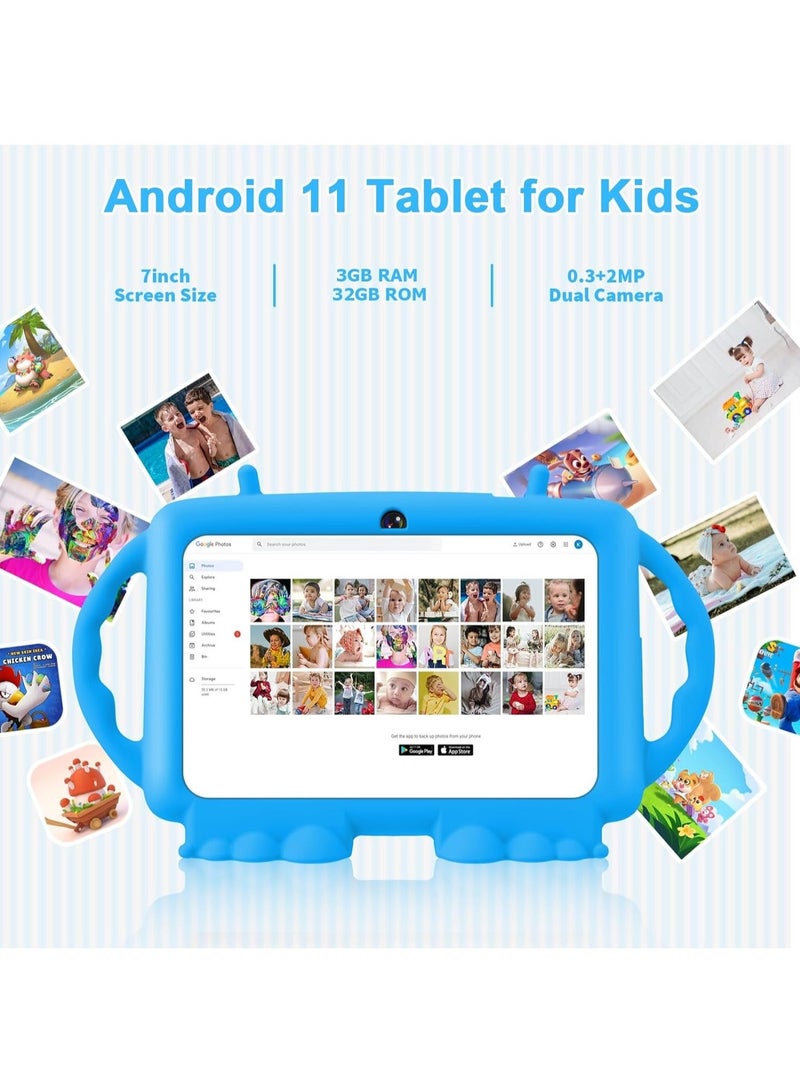 لوحي للأطفال بشاشة 7 إنش، نظام Android 11، 2GB + 32GB، بلوتوث/واي فاي، تحكم أبوي، كاميرتين، خدمات Google الرسمية، حافظة مضادة للصدمات، تطبيقات للأطفال مثبتة مسبقًا (أزرق) - Image 3
