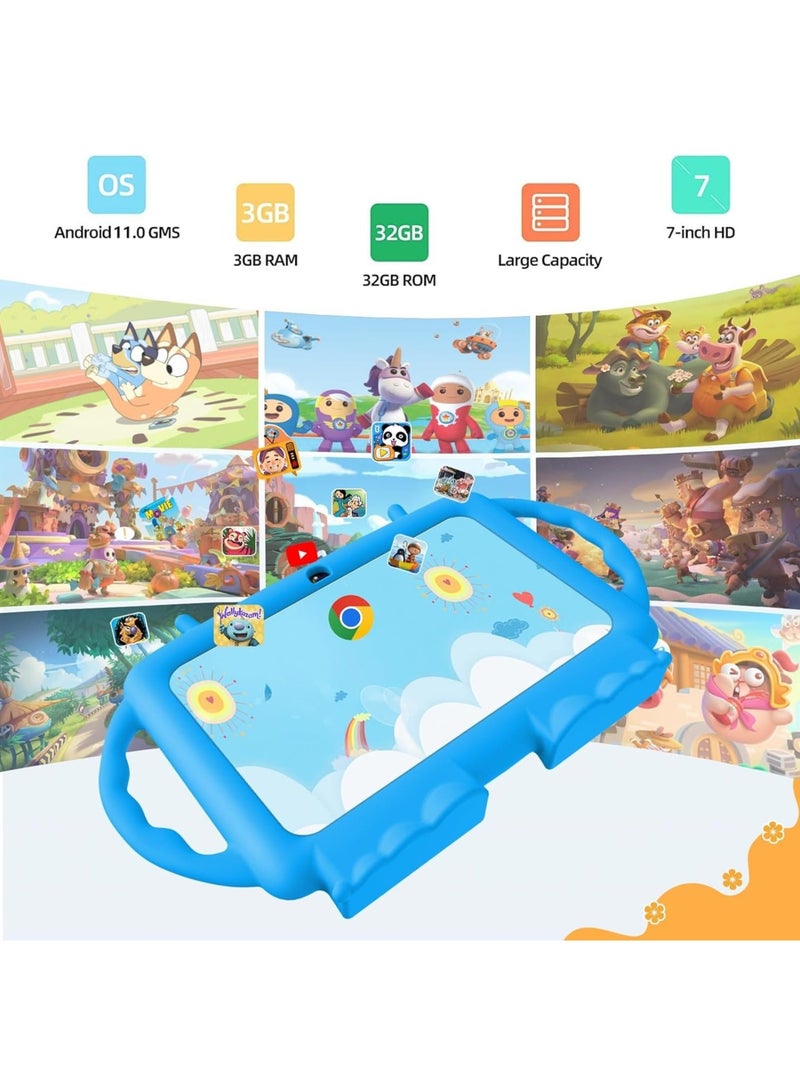 لوحي للأطفال بشاشة 7 إنش، نظام Android 11، 2GB + 32GB، بلوتوث/واي فاي، تحكم أبوي، كاميرتين، خدمات Google الرسمية، حافظة مضادة للصدمات، تطبيقات للأطفال مثبتة مسبقًا (أزرق) - Image 2