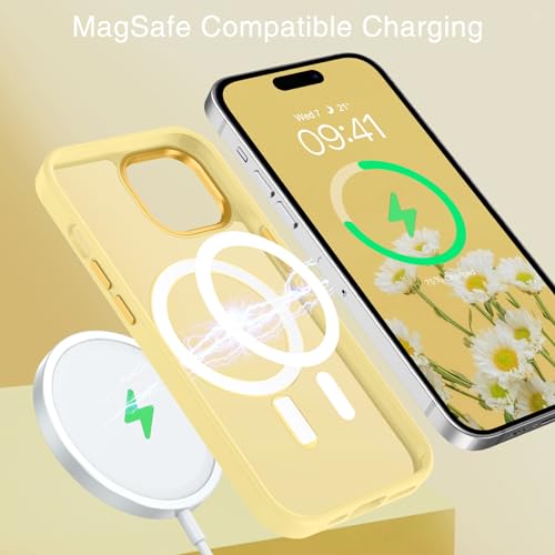 YINLAI for iPhone 15 Case 6.1-inch,Magnetic Compatible with MagSafe, Slim Matte Anti-Fingerprint, Shockproof Full Body Military Grade Protection for iPhone 15 Cover, Yellow - Image 2