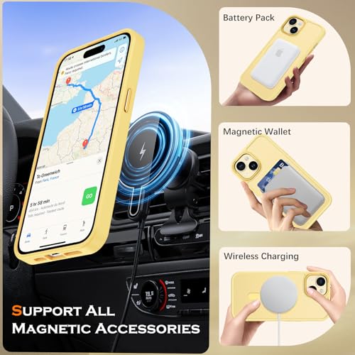 YINLAI for iPhone 15 Case 6.1-inch,Magnetic Compatible with MagSafe, Slim Matte Anti-Fingerprint, Shockproof Full Body Military Grade Protection for iPhone 15 Cover, Yellow - Image 3