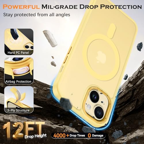 YINLAI for iPhone 15 Case 6.1-inch,Magnetic Compatible with MagSafe, Slim Matte Anti-Fingerprint, Shockproof Full Body Military Grade Protection for iPhone 15 Cover, Yellow - Image 4