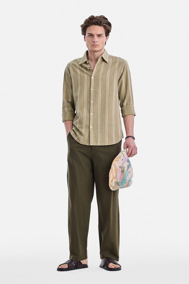 سنيتش Light Green Striped Long Sleeve Regular Fit Shirt