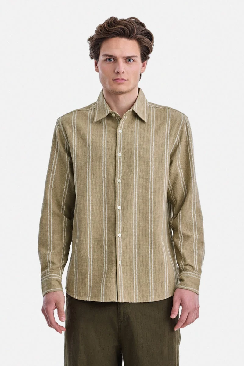 سنيتش Light Green Striped Long Sleeve Regular Fit Shirt