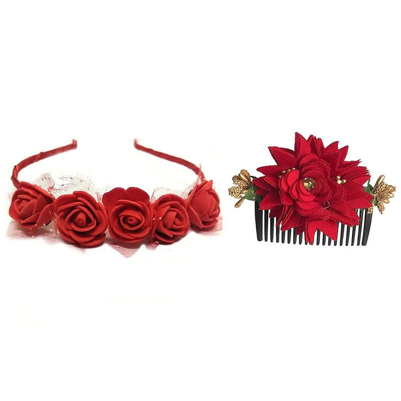 Arooman Artificial Hair CombHair BandHeadBand Hair Accessories For Girls Women Red Pack02 M12190965