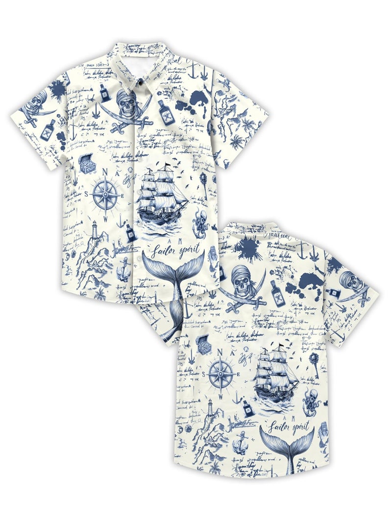 DFZ Pirate Button Down for Men Nautical Hawaiian Shirt with Anchor Design for Pirate Night Cruise Outfits Light Gray - Image 5