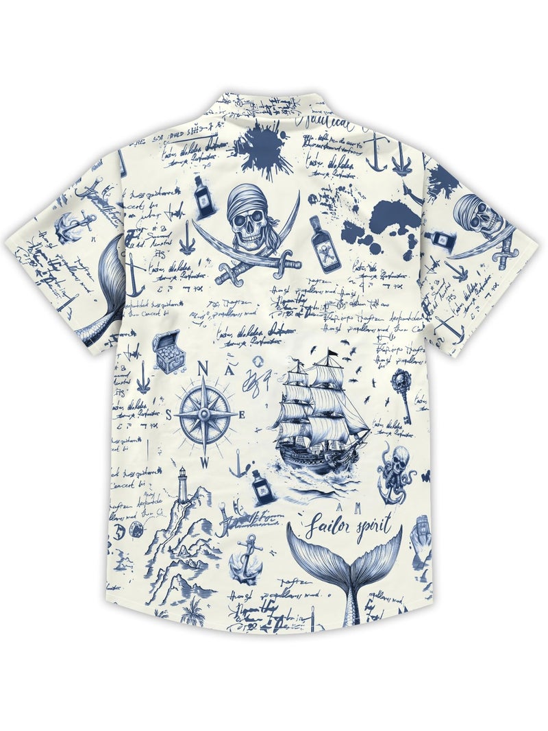 DFZ Pirate Button Down for Men Nautical Hawaiian Shirt with Anchor Design for Pirate Night Cruise Outfits Light Gray - Image 4