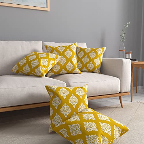 Urban Space Decorative Cotton Cushion Cover Set of 5, 16 inch x 16 inch Cushion Covers for Sofa, Bedroom, Living Room (Motif Mustard, Cushion Cover 40cm x 40cm, Set of 5) - Image 2