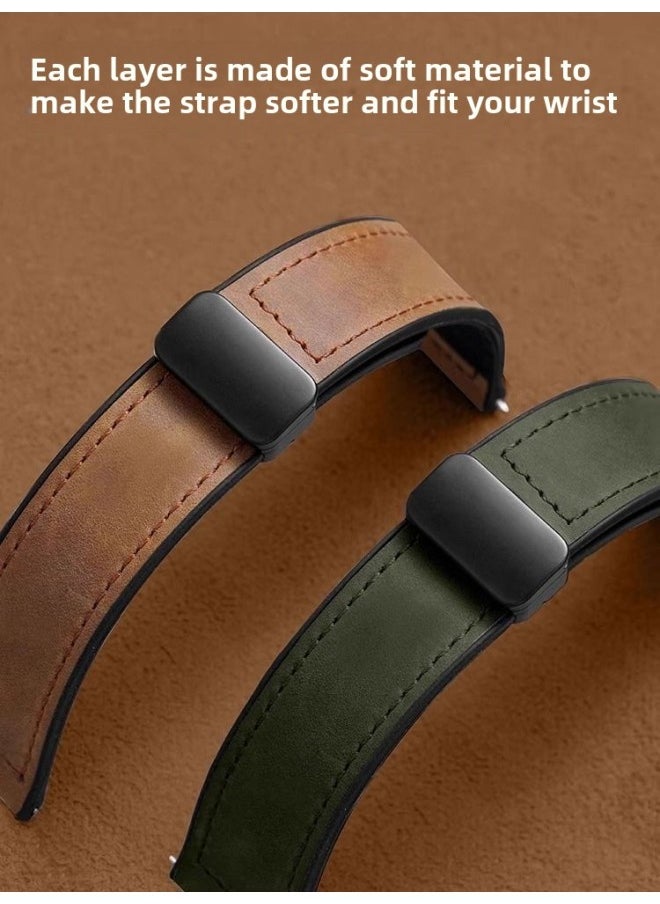 Generic Glory Watch 4 Strap Silicone Crazy Horse Leather Magnetic Buckle Wristband Smart Sports Watch Honor Four Generation-Color:[ Crazy Horse Leather Magnetic Buckle] Gray - Applicable To: Honor Watch 4  - Image 3