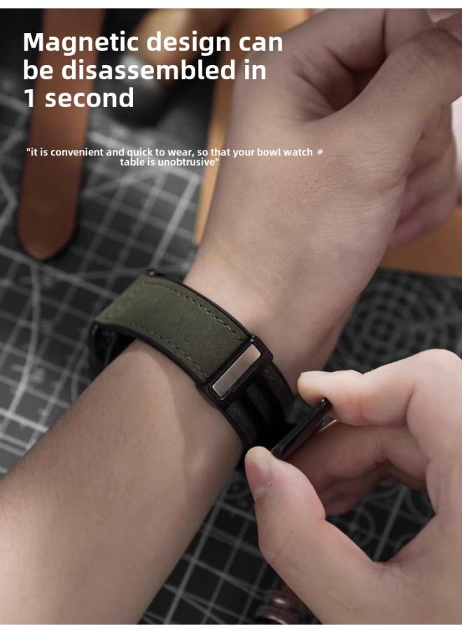 Generic Glory Watch 4 Strap Silicone Crazy Horse Leather Magnetic Buckle Wristband Smart Sports Watch Honor Four Generation-Color:[ Crazy Horse Leather Magnetic Buckle] Gray - Applicable To: Honor Watch 4  - Image 2