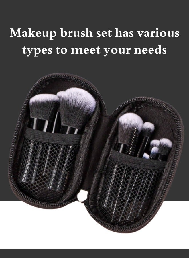 Hikma Beauty Portable Makeup Brush Set, Easy-Grip Full Function Mini Cosmetic Brush Set with Brush Bag 10 brushes(Black) - Image 3