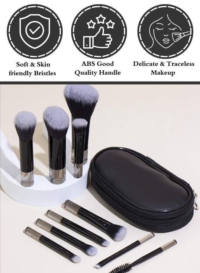 Hikma Beauty Portable Makeup Brush Set, Easy-Grip Full Function Mini Cosmetic Brush Set with Brush Bag 10 brushes(Black) - Image 2