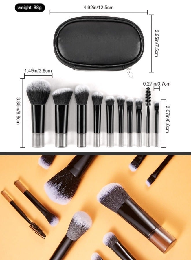 Hikma Beauty Portable Makeup Brush Set, Easy-Grip Full Function Mini Cosmetic Brush Set with Brush Bag 10 brushes(Black) - Image 4