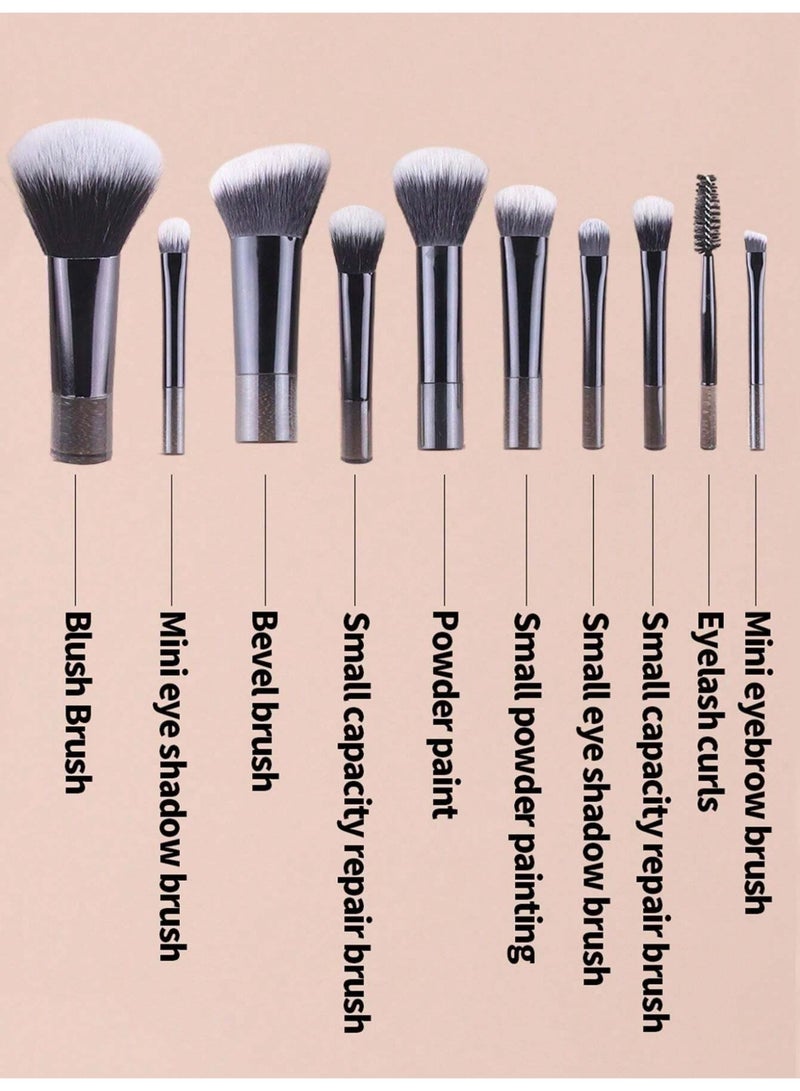 Hikma Beauty Portable Makeup Brush Set, Easy-Grip Full Function Mini Cosmetic Brush Set with Brush Bag 10 brushes(Black) - Image 5