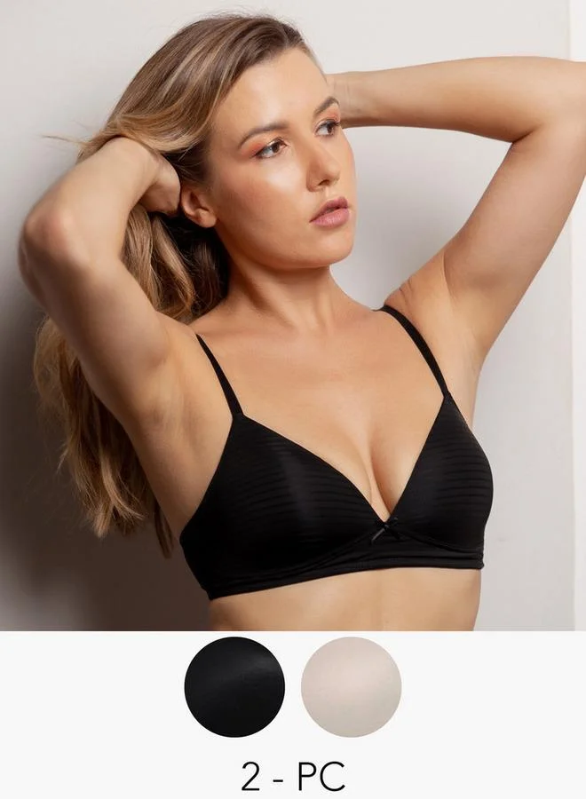 Aadaraya Set of 2 - Aadaraya Assorted Plunge Bra with Hook and Eye Closure