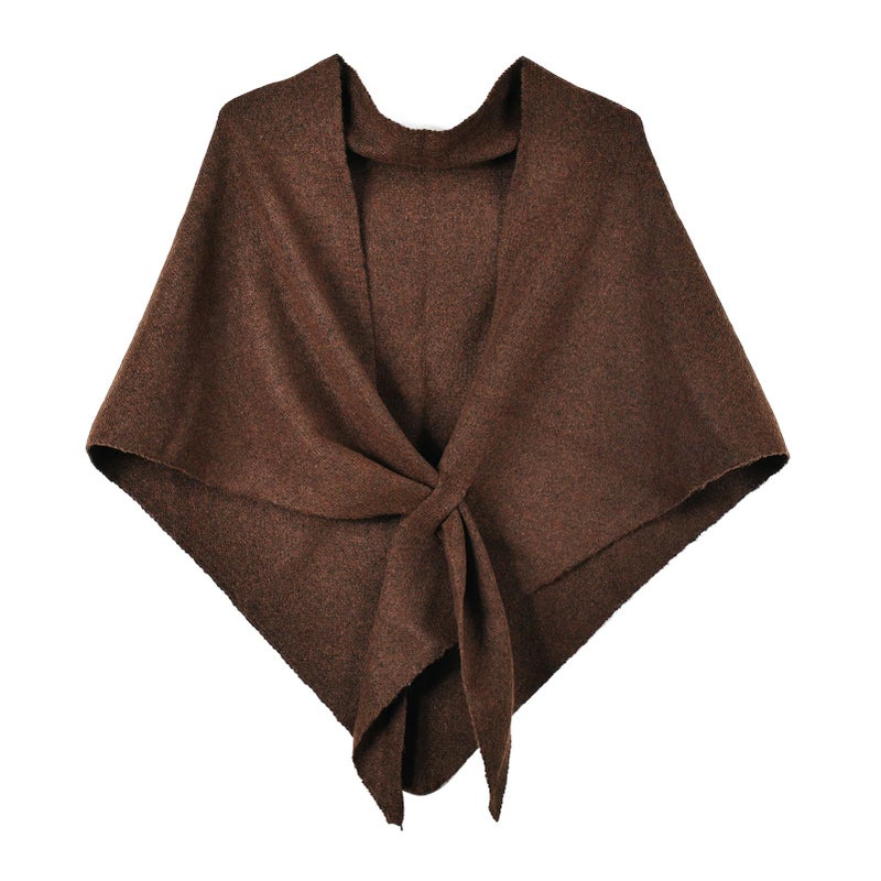 FeelfunFeather Shawl Wraps for Women Knitted Triangle Cashmere Shawl Scarf Pashmina Cardigan Cape for Winter, Brown, 6Ft - Image 1