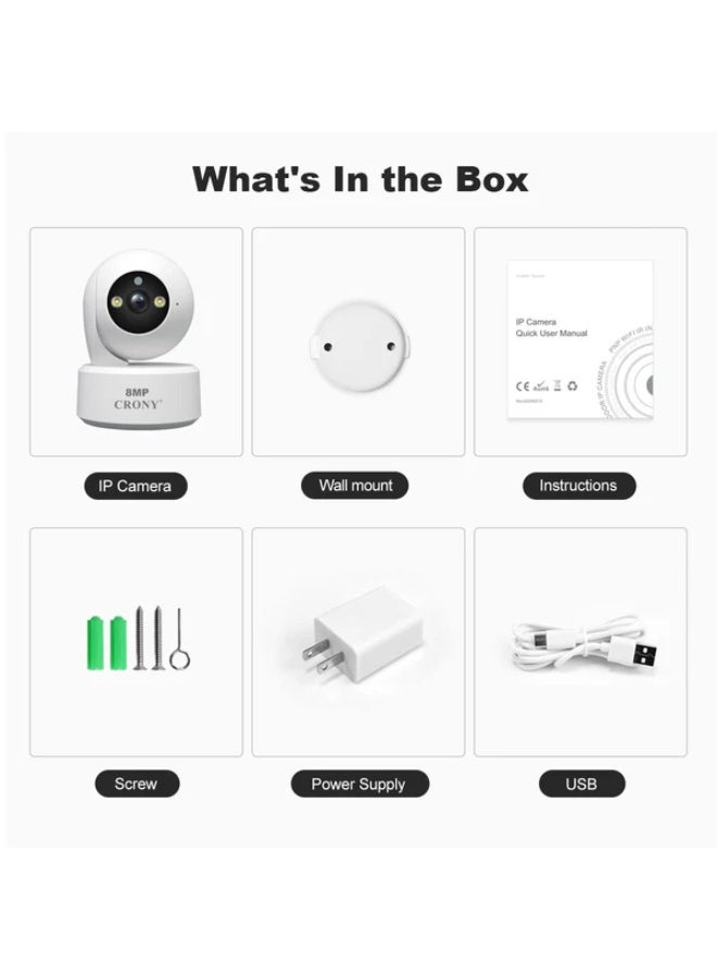 كروني كاميرا مراقبة داخلية كروني Sh064 بدقة 8 ميجابكسل مزودة بخاصية واي فاي وصوت ثنائي الاتجاه ورؤية ليلية وتتبع بشري وجهاز مراقبة أطفال لاسلكي ثنائي النطاق 5G، ومجهزة بجهاز إنذار تلقائي، ومناسبة للمشاهد الداخلية - Image 5